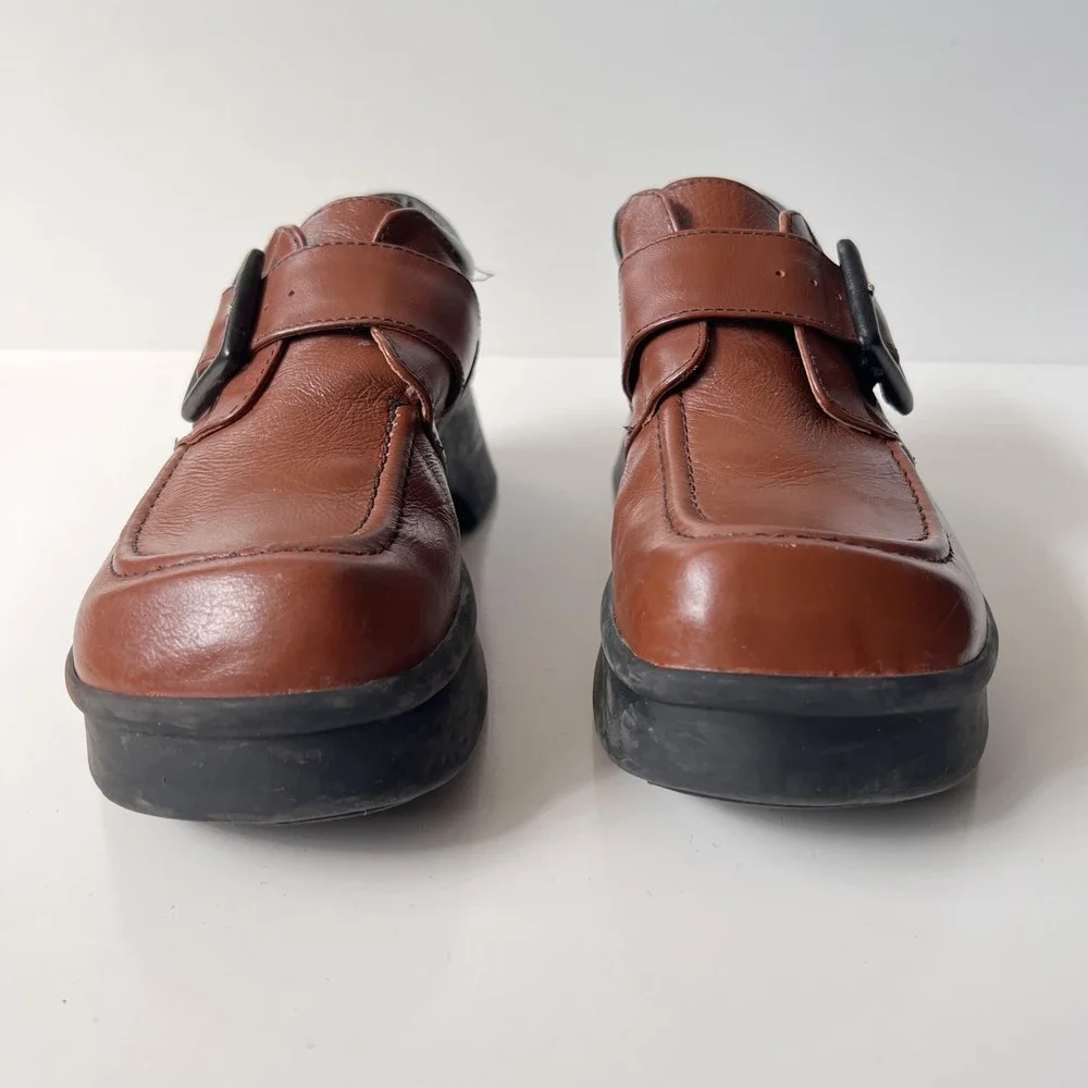 John Fluevog Harmony Chunky Platform Mary Janes Loafers Size 7 Brown Leather